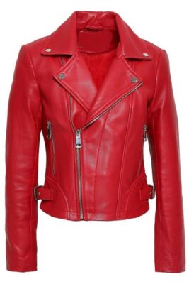 Women's Red Leather Jacket Pure Lambskin Motorcycle Jacket S M L XL Custom - 010