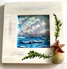 Original OIL  Impasto PAINTING "SEASCAPE" Impressionism 3"x3"by Olga Diduh