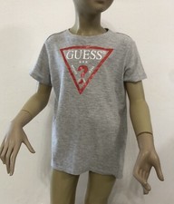 GUESS Boys Girl Unisex Grey Logo Print T-Shirt Jersey Size 6 Years