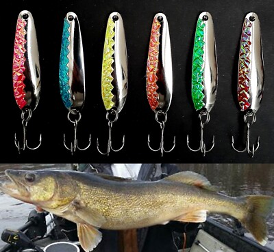 (6)   2 3/8''   trolling spoons (6) colors Crushed Ice  Flash Tape Walleye Candy