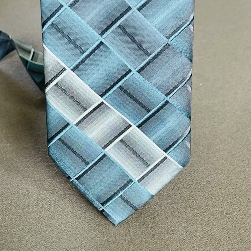 Stafford Essentials Mens Tie Blue Gray Checkered Silk Blend Necktie - Picture 10 of 11