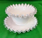 VINTAGE Fenton Glass White Silver Crest Petticoat Glass Mayo Set Bowl and Plate