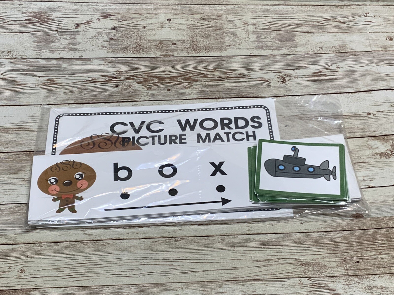 Gingerbread Boy - Themed Learning Centers - CVC Words Picture Match Laminated