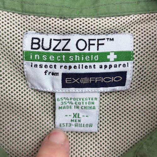 Ex Officio Mens XL Button Front Shirt Willow Green Vented Long Sleeeves Buzz Off - Picture 4 of 10