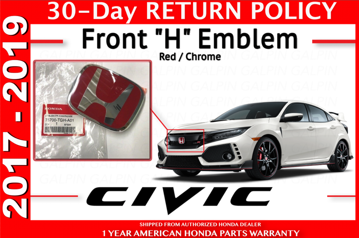 Genuine OEM Honda Civic 5dr Type R Front Grille H Emblem 2017-2019 