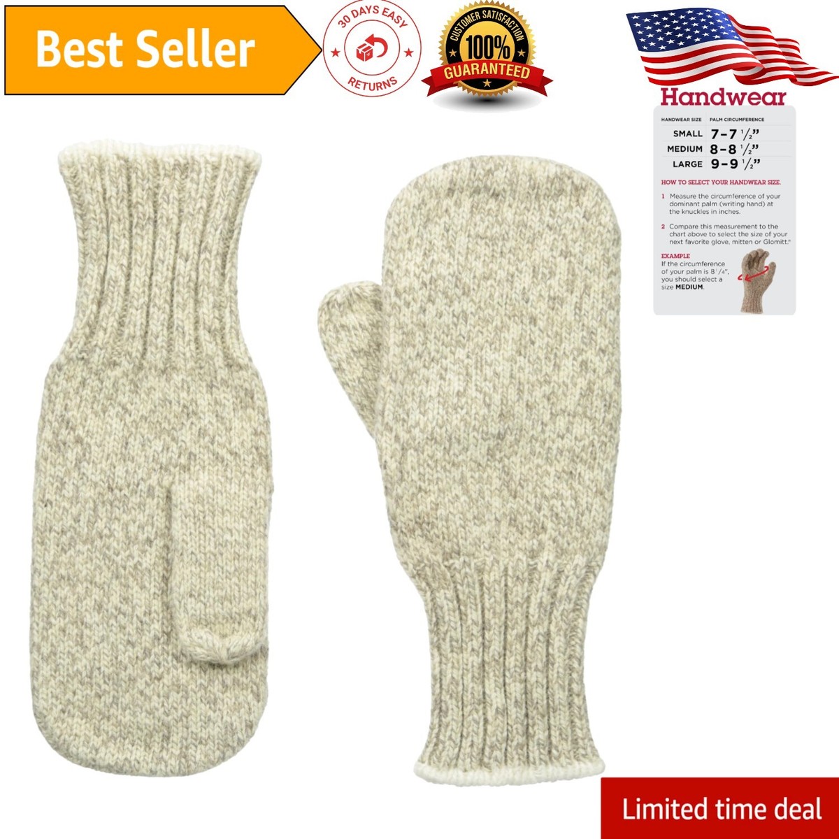 Men's Warm Wool Mittens Lightweight with Temperature Regulating