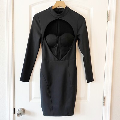 ASILIO Women's Black Heavy Night Bustier Cutout Scuba Bodycon Dress Size 2 Goth