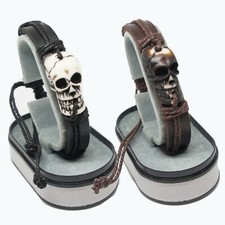 Skull Head Leather Bracelet Wristband Bangle for Men and Women