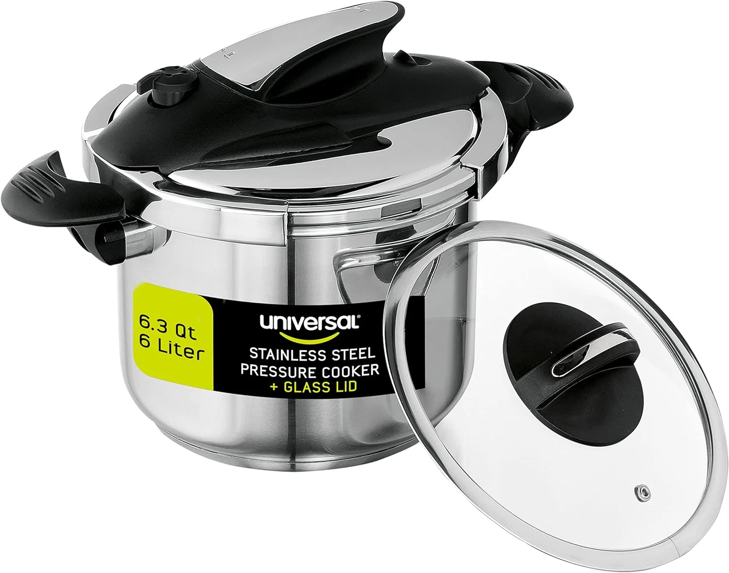 6.3Qt Stainless Steel Pressure Cooker with Extra Glass Lid, Induction Ready
