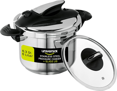 #ad 6.3 Quart 6 Liter Stainless Steel Easy Use Pressure Cooker Extra Glass Lid $166.99