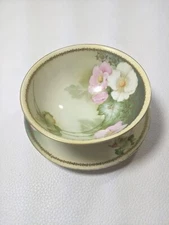 RS Germany Footed Bowl Hand Painted Plate Set Yellow White Pink Wild Roses 1920s