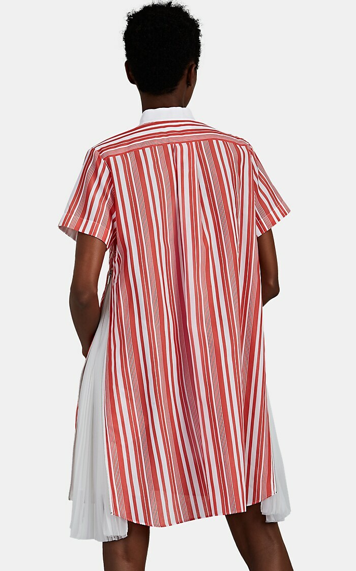 【sacai】Contrast Shirt Dress $789 Sacai NEW Contrast White Bib Zip Gusset Pleats Red