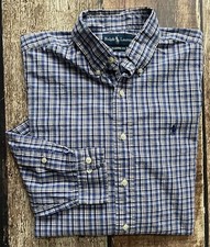 VINTAGE POLO RALPH LAUREN CLASSIC FIT SHIRT BLUE PLAID MENS MEDIUM EXCELLENT
