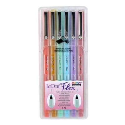 Marvy Uchida LePen Flex Rubberized Brush Tip 6/Pk Pastel Set Office School Art