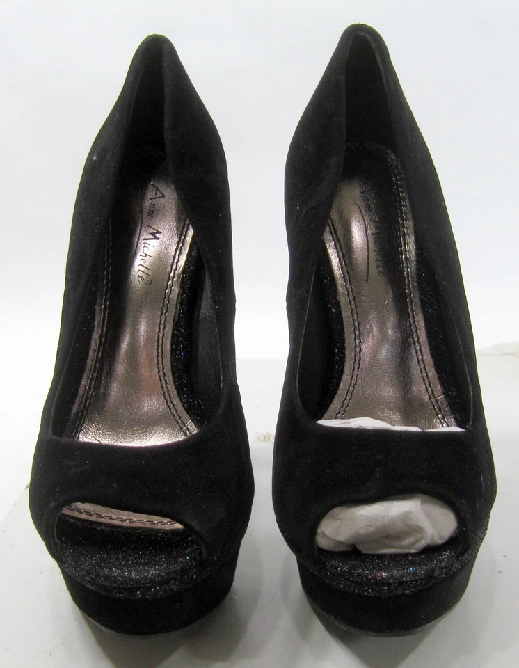 Туфли женские Anne Michelle черные 5,5 дюйма на блестящем каблуке 1,5 дюйма на платформе с открытым носком размер 6 - Изображение 2 из 4