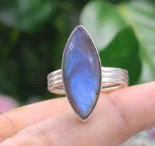 Solid 925 Sterling Silver Natural Labradorite Ring Gemstone Jewelry For Her E 35
