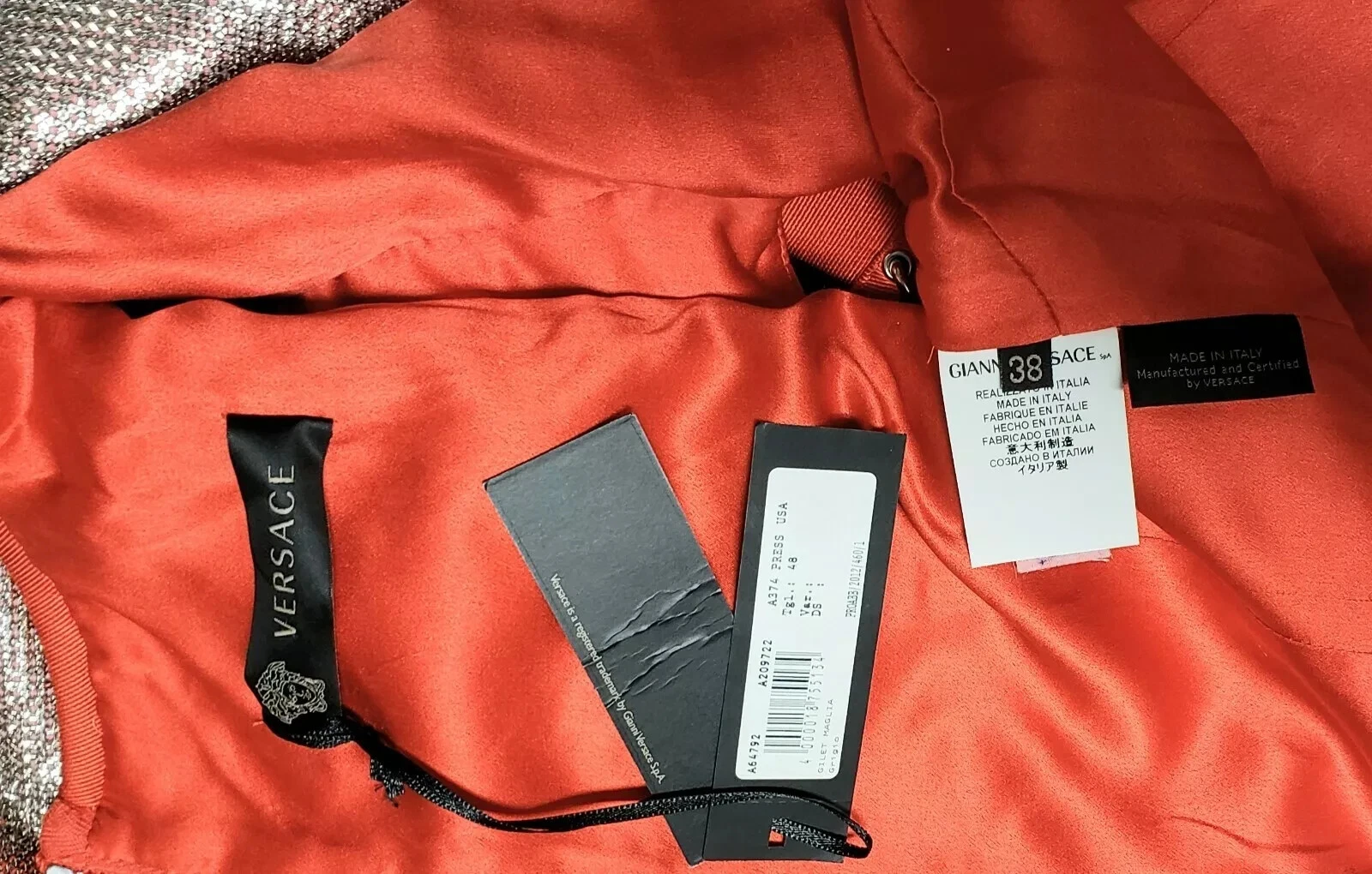 Abito A I 2012 Look #26 Nuovo Versace Arancione Catena Maglia Pannello Taglia 38 2