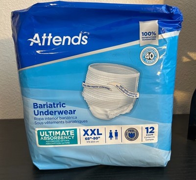 6 Pack Attends Bariatric Incontinence Briefs, Adult Diapers W/ Tabs 2XL, 72Total