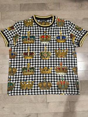 Dolce & Gabbana Houndstooth Crown Graphic Tee Black/White Cotton Jersey 56