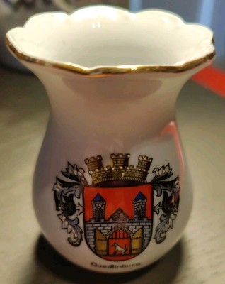 Vase A.F. Kahla Porzellan Quedlinburg 8cm Deko DDR Vintage Blumen Stadtwappen