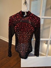 Glamour Dance Costume Leotard NWT Rhinestone Sequin Long Sleeve Adult Large