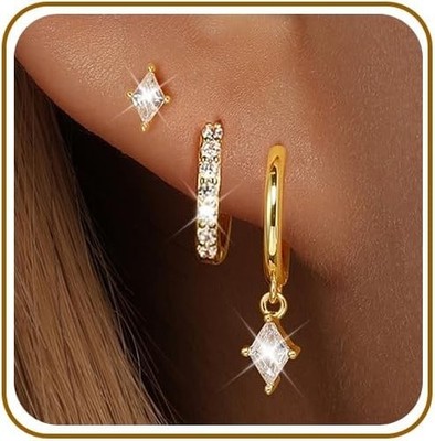 Juego de aretes de aro de oro para mujer, delicados aretes de oro de 14 quilates