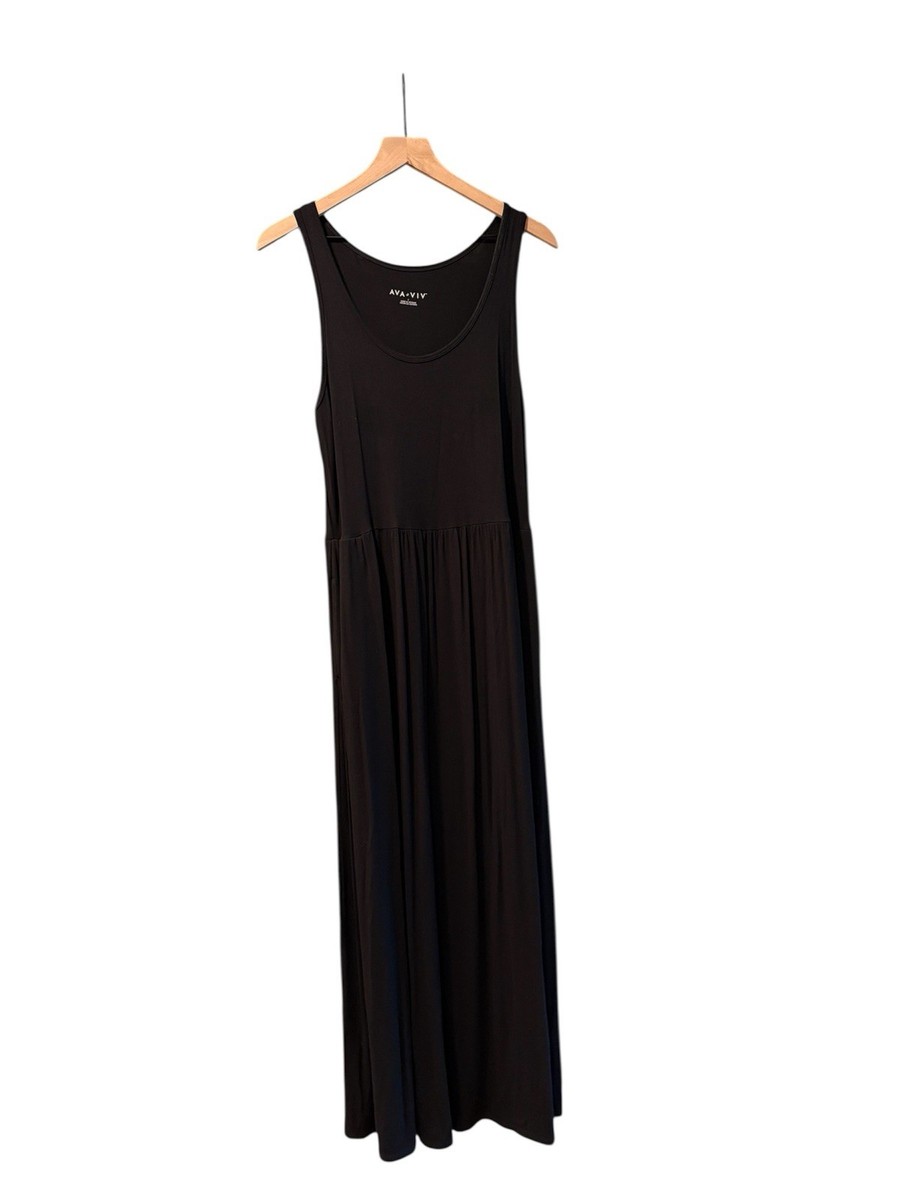 Ava & Viv Women's Black Maxi Tank Dress Plus Size X Sleeveless Pockets  Classic