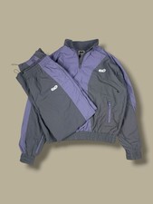 Clints Inc Grey & Purple Panelled Nylon Tracksuit 1/4 Zip Jacket & Pants Size L