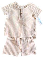 Carters 3 mos Beige white striped cotton shorts set NEW WITH TAGS
