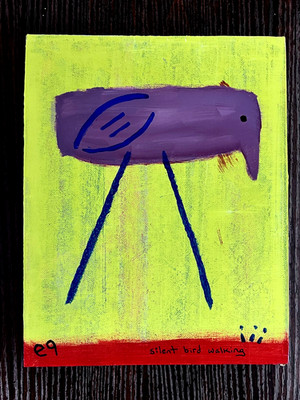 e9Art 8x10 'silent bird walking' outsider art brut naive abstract primitive