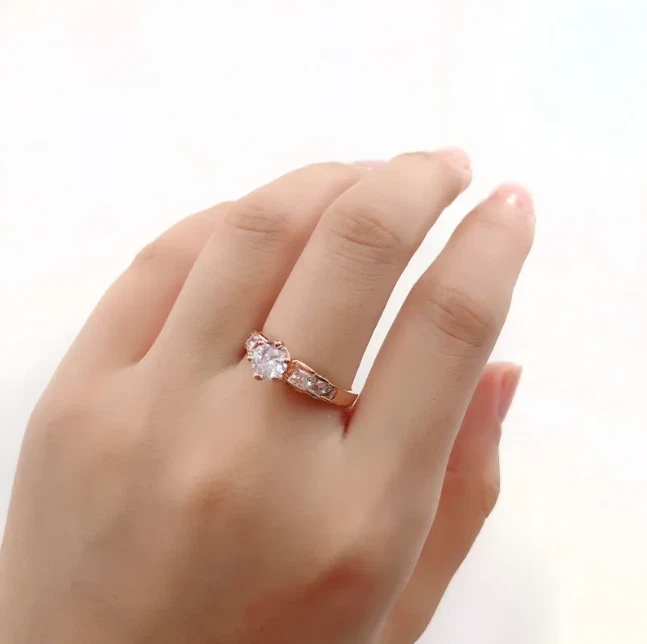 Luxury Rose Gold Bamboo Ring – Square Zircon Design for Women | Elegant Minimali - Image 4 of 4