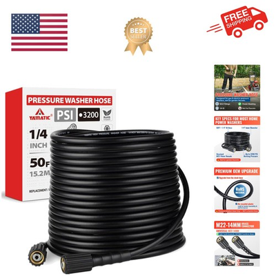 #ad Pressure Washer Hose 50FT X 1 4quot; Inner Dia Kink Resistant Power Washer Hose ... $55.79