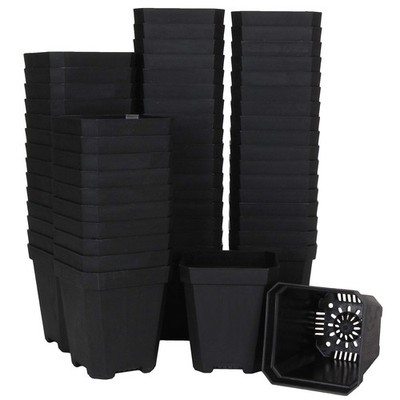 60pcs Plastic Square Nursery Pot (Black) Thick Plastic Square Flower Planting