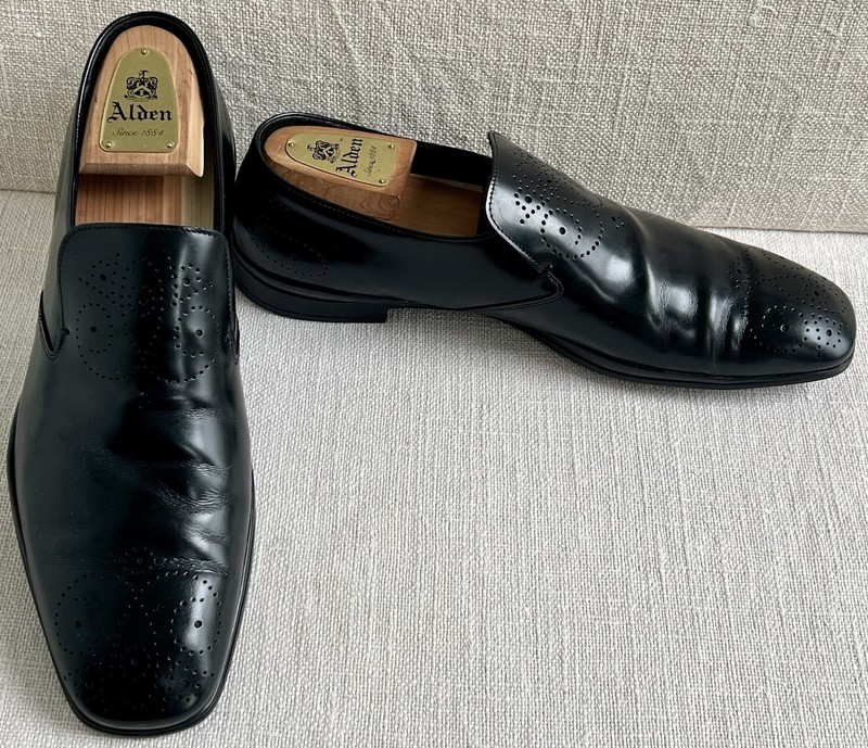 2000s Prada 2D 1454 Spazzolatta Punch Medallion Rubber Sole Loafer UK 7.5 US 8.5