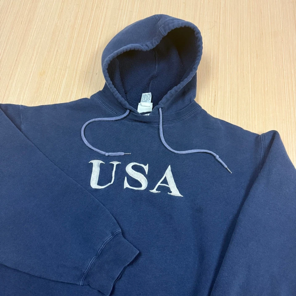 Sudadera con Capucha Merona Años 90 Vintage EE. UU. Grande Azul Marino Clásica y2k Bordada Foto 2 de 4
