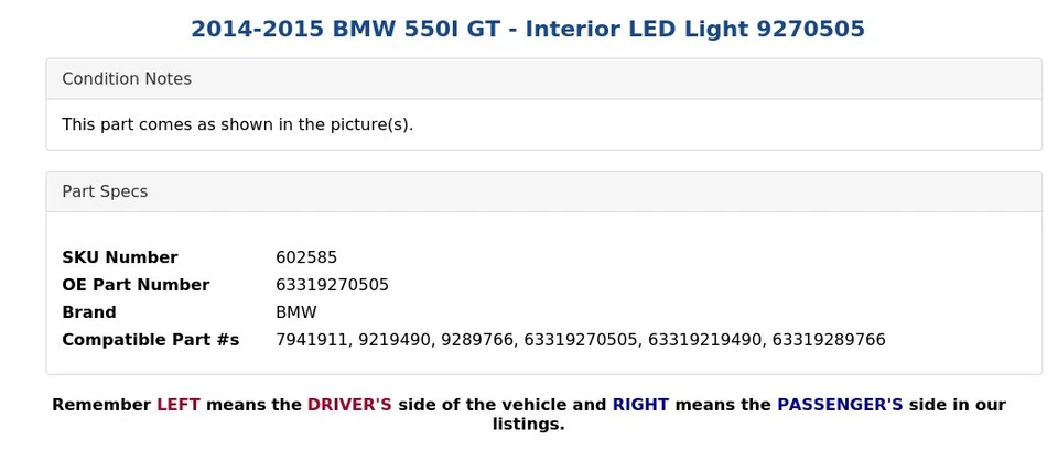 BMW 550I GT 2014-2015 - Luz LED interior 9270505 Foto 4 de 4