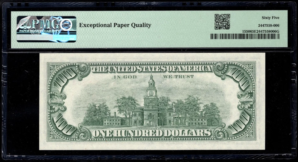 1966 FR. 1550 $100 LEGAL TENDER 2-DIGIT LOW SERIAL # 64 PMG 65 EPQ RARE NOTE WOW - Image 2 of 3
