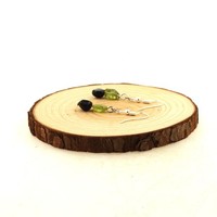 Ohrringe 2 Perlen Peridot + Turmalin SchöRl Stahl Made In Fr