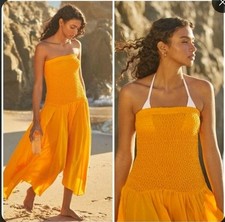 By Anthropologie Plus Yellow Strapless Smocked Cover-Up Dress Size 2X NWT 