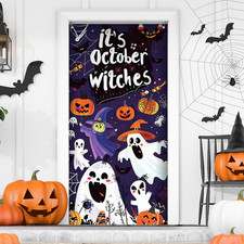 Halloween Door Cover, 36''X 80'' Cute Cloth Door Hanging, Ghosts Decoration for