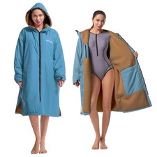 Hiturbo Warm Waterproof Swim Parka Oversized Hooded Changing Robe - Sherpa