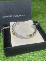 David Yurman Sterling Silver 925 14K Gold Double X Cable Cuff Classic Bracelet
