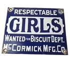 Vintage Girls Wanted Sign - Biscuit Department Porcelain Gas Pump Sign