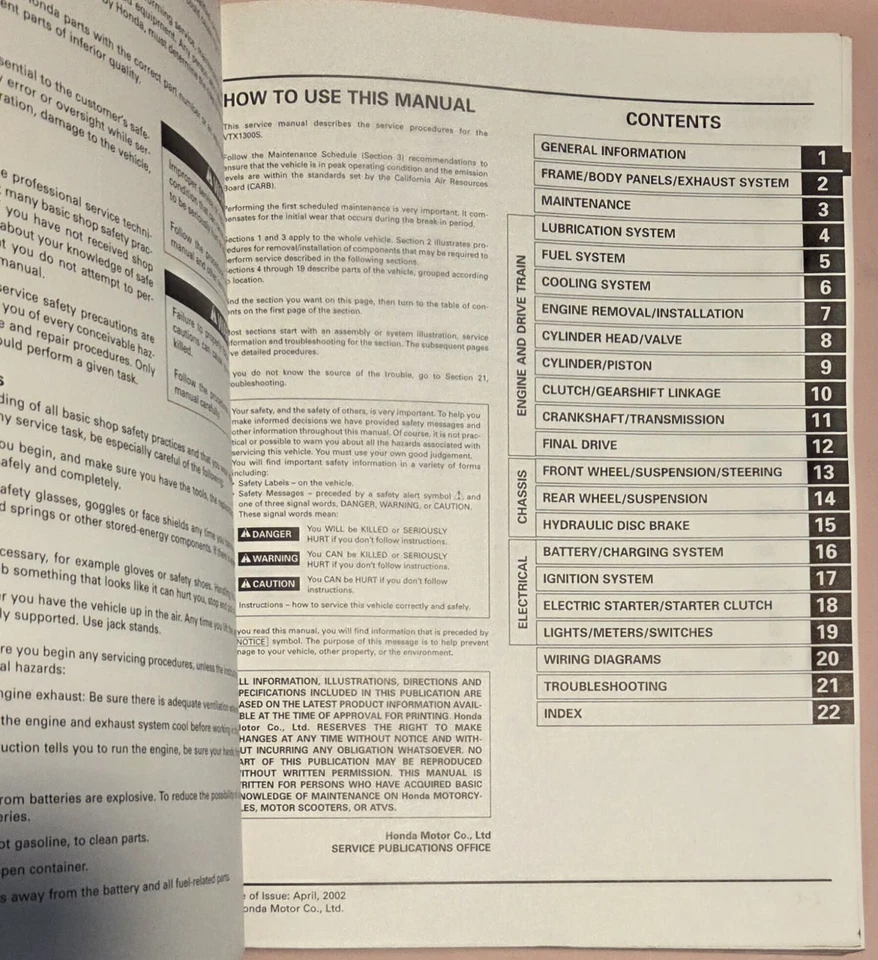 Manual de reparación de servicio genuino Honda 2003 VTX1300S VTX 1300 S OEM 61MEA00  Foto 2 de 3