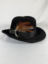 Vintage Black Felt Fedora Hat Feather Accent Grosgrain Band Unbranded Classic