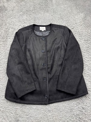 Linea by Louis Dell'olio Jacket Women 18 W Black Faux Leather Vegan Suede Coat
