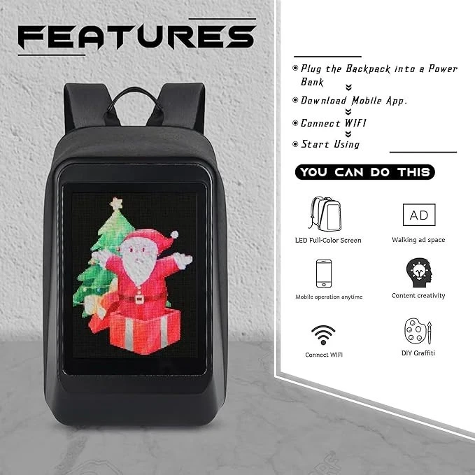 Mochila rígida impermeable con pantalla LED para motocicleta carga USB viaje Foto 3 de 4