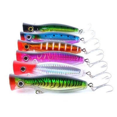 6PCS Fishing Bait Topwater Popper Floating Lure Bass Wobbler Crankbait 43g/13cm