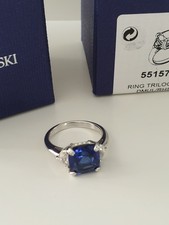 Swarovski Ring Trilogy Gr. 58 silber farben mit Stein in blau 5515715 neuwertig