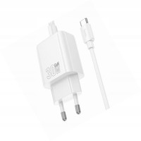 30W Gan LadegeräT 2X Usb-C/A Weiß, Mit Usb-C Kabel